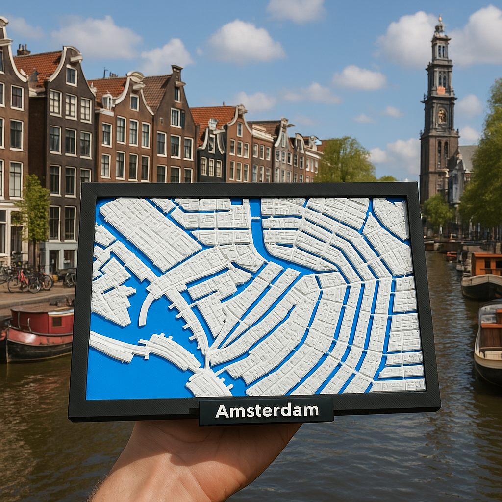 3D Printed Miniature of Amsterdam – Detailed City Map and Canal Belt - Premium Quality