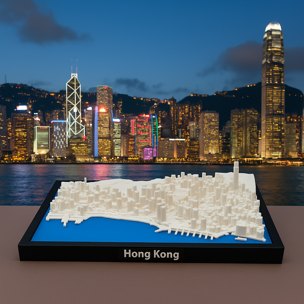 3D Printed Miniature of Hong Kong – Detailed City Map and Skyline - Premium Quality