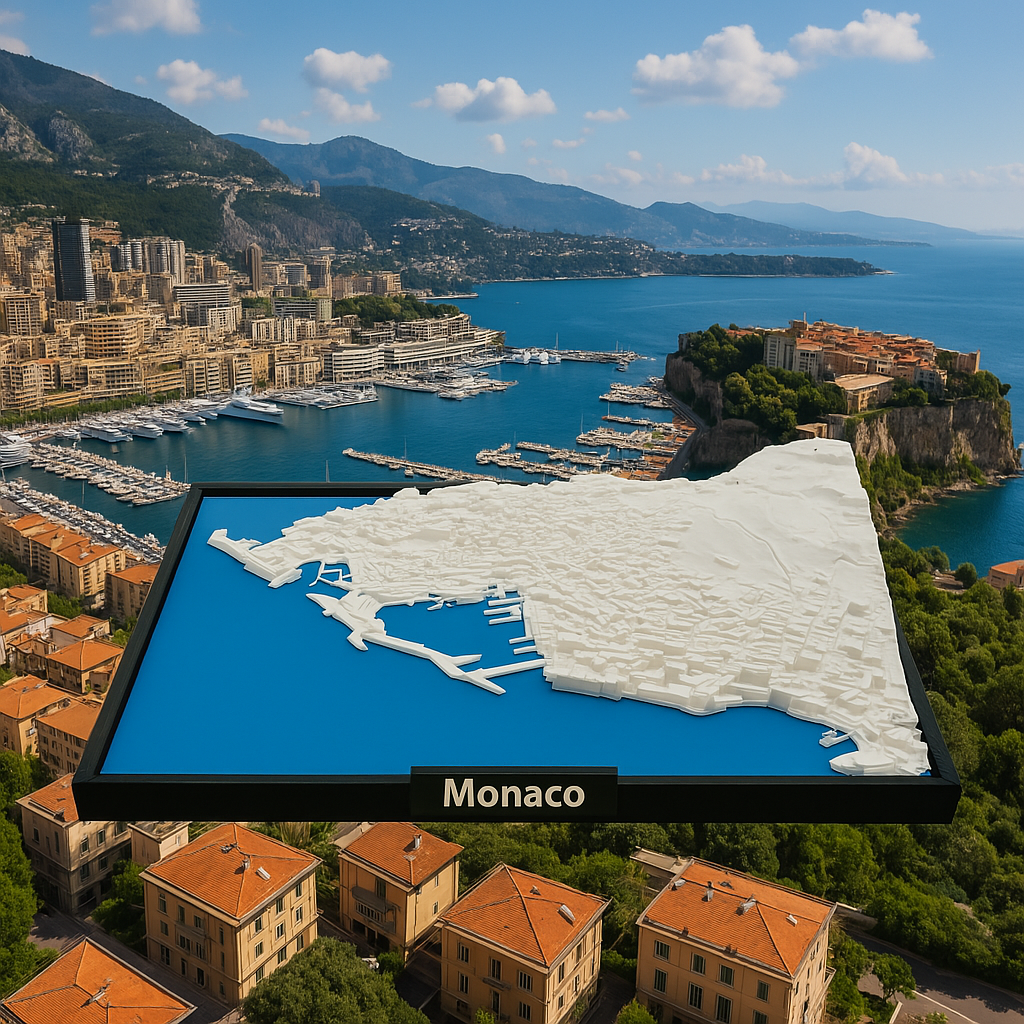 3D Printed Miniature of Monaco – Detailed City Map and Port Area - Premium Quality
