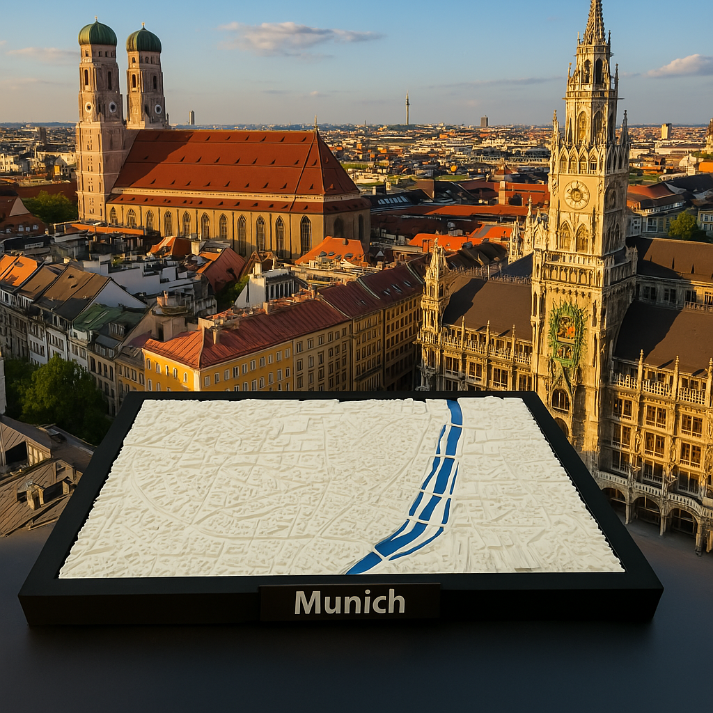 3D Printed Miniature of Munich – Detailed City Map and Riverscape - Premium Quality