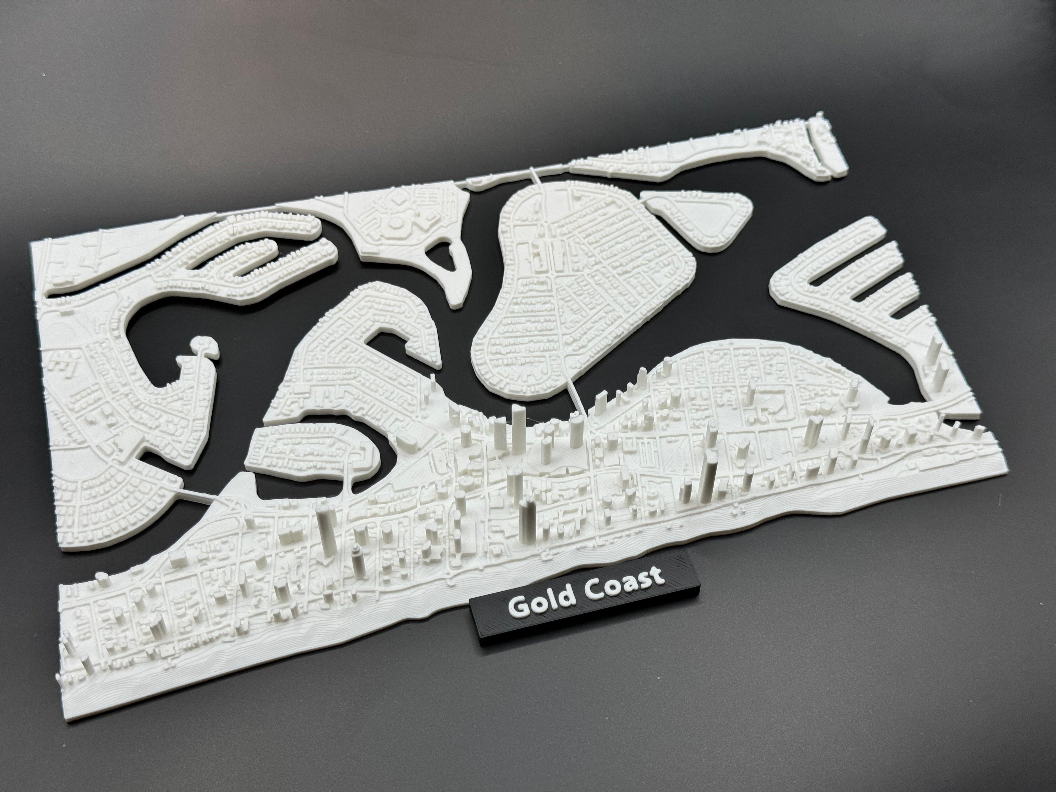 3D Printed Miniature of Gold Coast – Detailed City Map and Coastline - Premium Quality