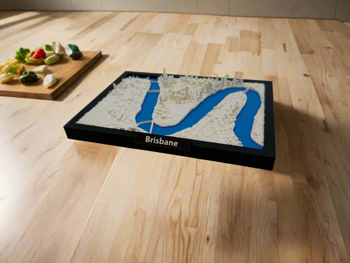3D Printed Miniature of Brisbane – Detailed City Map and Riverscape - Premium Quality