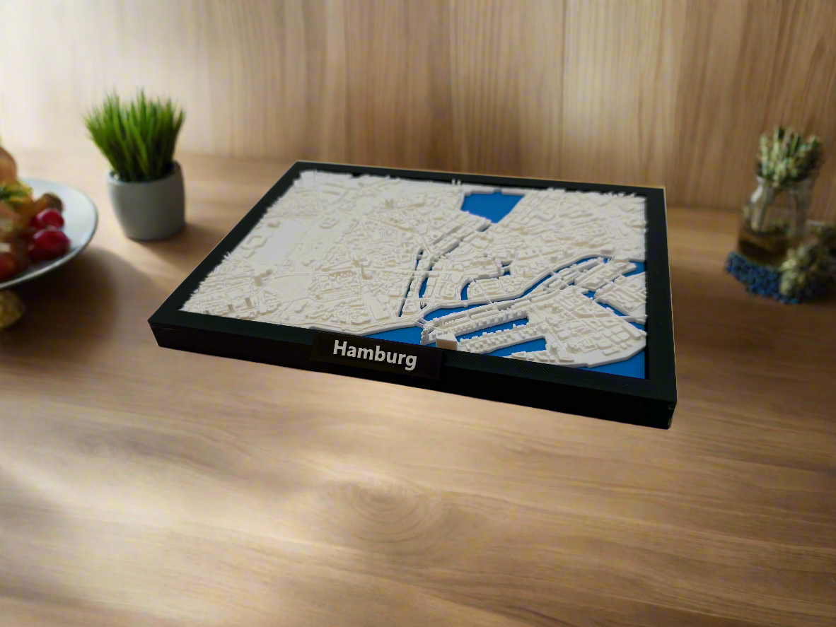 3D Printed Miniature of Hamburg – Detailed City Map and Port Area - Premium Quality