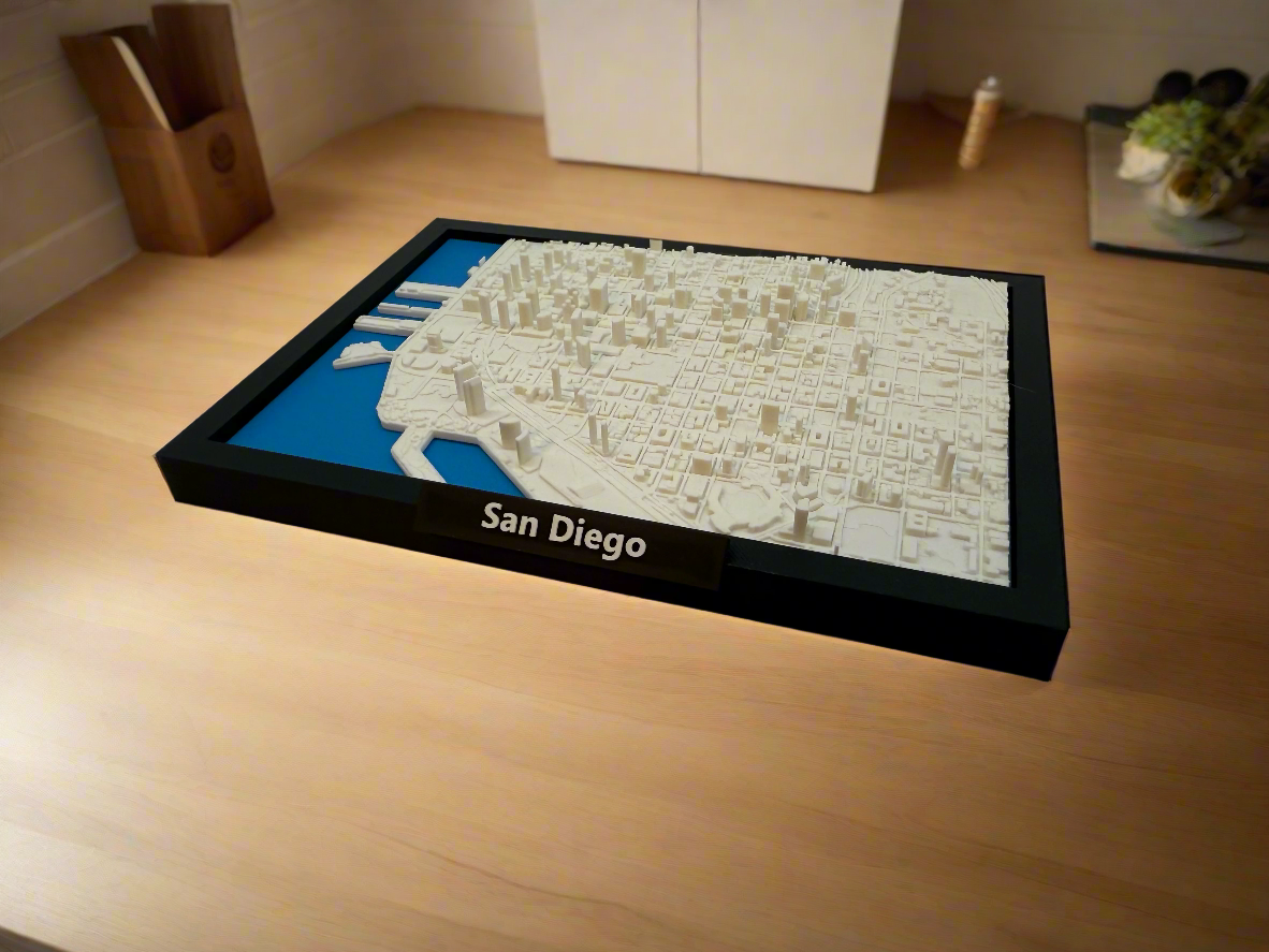3D Printed Miniature of San Diego – Detailed City Map and Skyline - Premium Quality