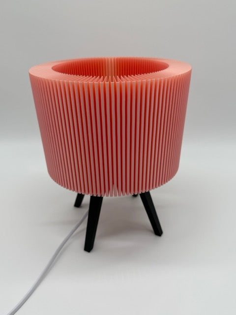Modern Table Lamp 'Rible' with Pink Ribbed Shade and Black Base – Unique Mood Lighting