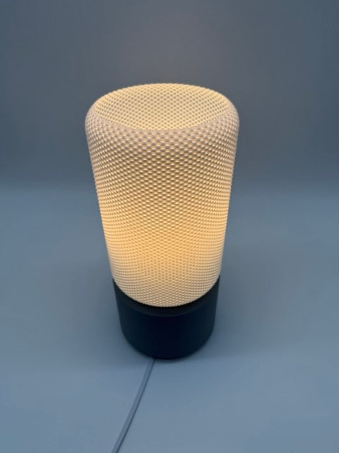 Modern Table Lamp 'Dots' with Cylindrical White Shade and Gray Base – Stylish Mood Lighting