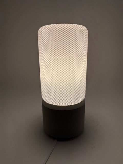 Modern Table Lamp 'Dots' with Cylindrical White Shade and Gray Base – Stylish Mood Lighting