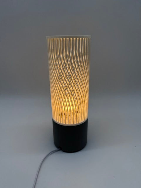 Modern Table Lamp 'Spiral' with Openwork Cylinder Design and Gray Base – Stylish Mood Lighting