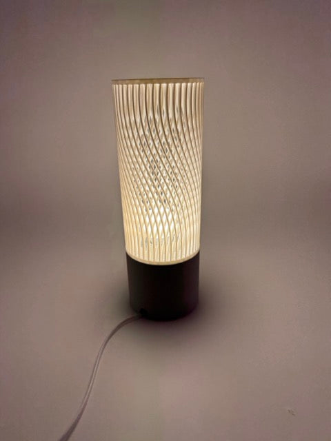 Modern Table Lamp 'Spiral' with Openwork Cylinder Design and Gray Base – Stylish Mood Lighting