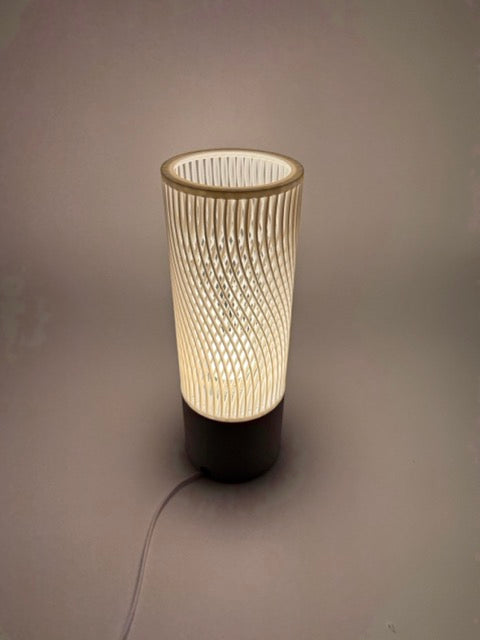 Modern Table Lamp 'Spiral' with Openwork Cylinder Design and Gray Base – Stylish Mood Lighting