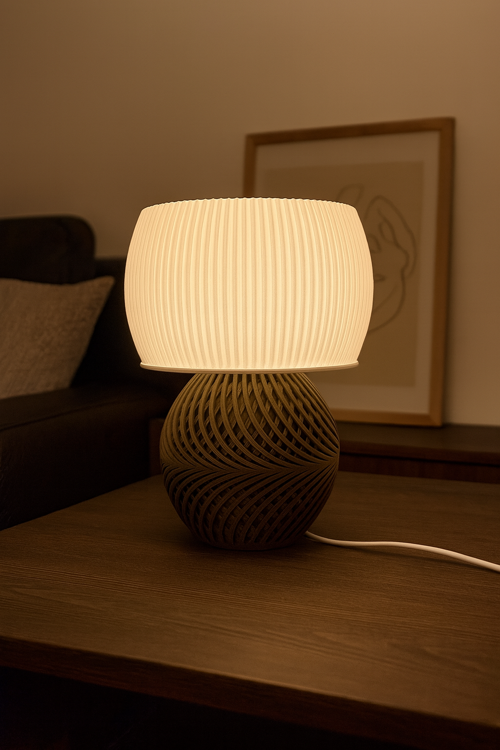 Designer Table Lamp 'Drift' with Modern Ribbed Shade and Stylish Geometric Base – Unique Warm Light
