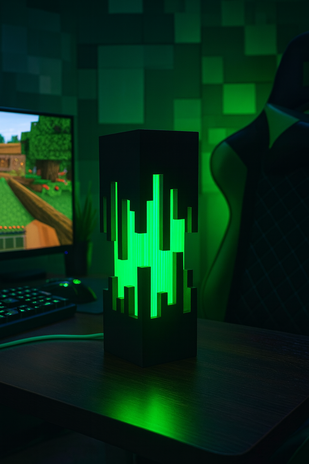 Designer Table Lamp 'Future' with Black Cut-Out Pattern and Color Change – Modern Mood Lamp with Remote Control